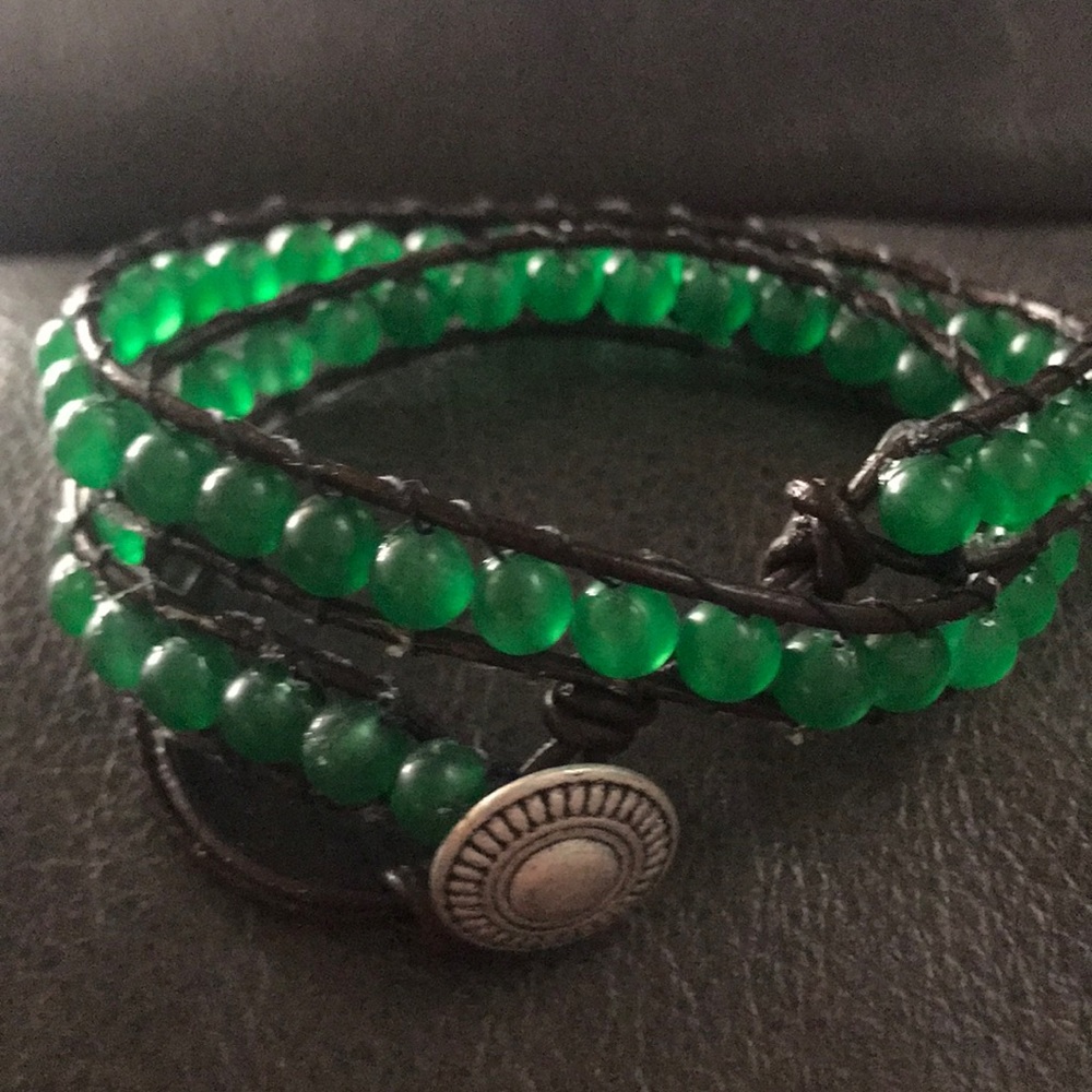 NWOT Chan Luu style leather Natural jade bracelets